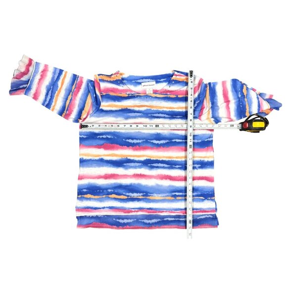 Alfred Dunner Womens Top Size M Blue Pink Striped Watercolor Print Rhinestones - Picture 6 of 7